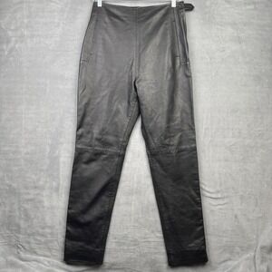 Vintage‎ Harve Benard Genuine Leather Black High Waist Straight Leg Pants Women